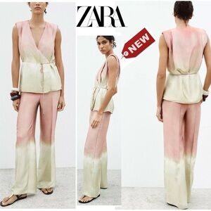 Zara tie-dye ombre pastel straight leg trouser pants sleeveless vest set S NWT